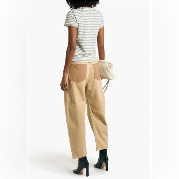 Rag And Bone Light Tan Charlie Cotton Cropped Two Tone Pants - Picture 2 of 14